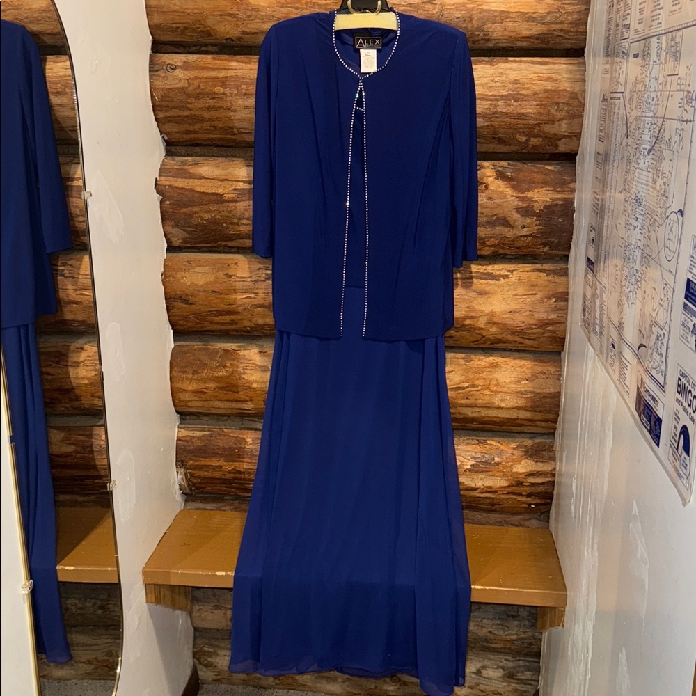 Gorgeous Vintage 12 2Piece Alex Evenings Royal Blue Long Sleeve Dress & Jacket